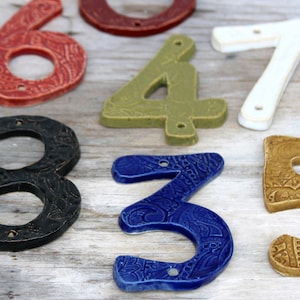 Address Numbers - Organic House Numbers - Set of 3 - Choose Your Color - Nautical Royal Blue Rustic Red Olive Green Mustard - MADE TO ORDER