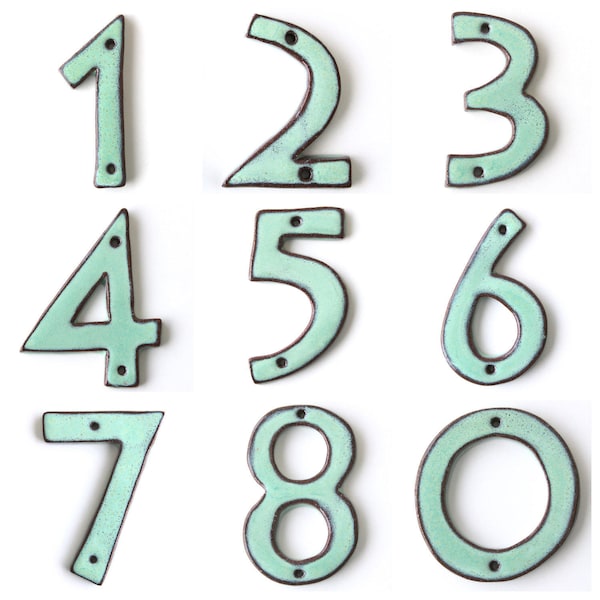 House Numbers - Mid Century Modern - Ultra Modern - Rustic Aqua Mist - Handmade Ceramic - Pottery Letters - MADE TO ORDER