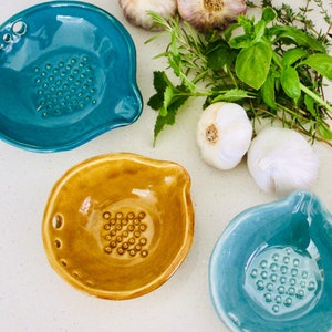 Herb Stripper and Garlic Grater in One - Salad Dressing Bowl - Handmade Pottery Kitchen Tool Dish - MADE TO ORDER