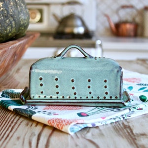 Covered Butter Dish with Lid - Rustic Aqua Mist - French Country Home Decor - READY TO SHIP