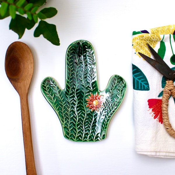 Cactus Succulent Spoon Rest - Saguaro Cactus - Jewelry Tray Soap Dish - Modern Southwest Home Decor - READY TO SHIP