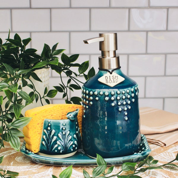 Kitchen Soap Dispenser Set With Tray Etsy