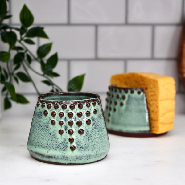Kitchen Sponge Holder - Ceramic Card Holder - Soap Dish - Aqua Mist - Geometric Bohemian Modern Home Decor - READY TO SHIP