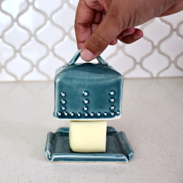 Half Stick Butter Dish - Mini / Baby / Small Butter Keeper with Lid - Covered with Handle - MADE TO ORDER