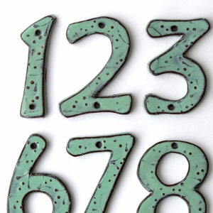 Address Outdoor House Numbers - Set of 2 - 4 inch, 5 inch, 6 inch Size - Pottery Letters Numbers - Organic Style - Aqua Mist - MADE TO ORDER
