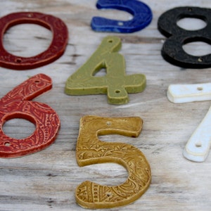 Colorful Ceramic House Numbers - Set of 5 - Organic Style - MADE TO ORDER