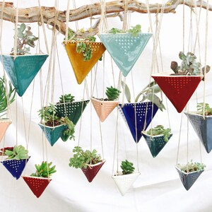 Triangle Hanging Planter Small Air Plant Holder Geometric Pot with Dots Design Modern Home Decor READY TO SHIP image 3