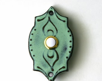 Doorbell Cover with Button - Moroccan Tile Plate - Modern Home Decor - Aqua Mist - MADE TO ORDER