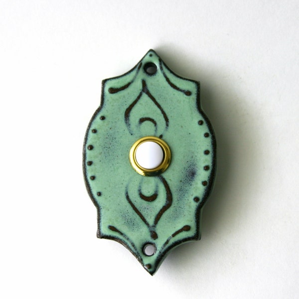 Doorbell Cover with Button - Moroccan Tile Plate - Modern Home Decor - Aqua Mist - MADE TO ORDER