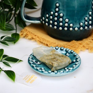 Handmade Ceramic Dot Ring Dish - Small Jewelry Tray, Teabag Holder - READY TO SHIP image 8
