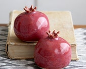 Pomegranates Salt & Pepper Shakers -  Handmade Porcelain Sculptures - Kitchen Table Home Decor - Bright Red, Rustic Red - MADE TO ORDER