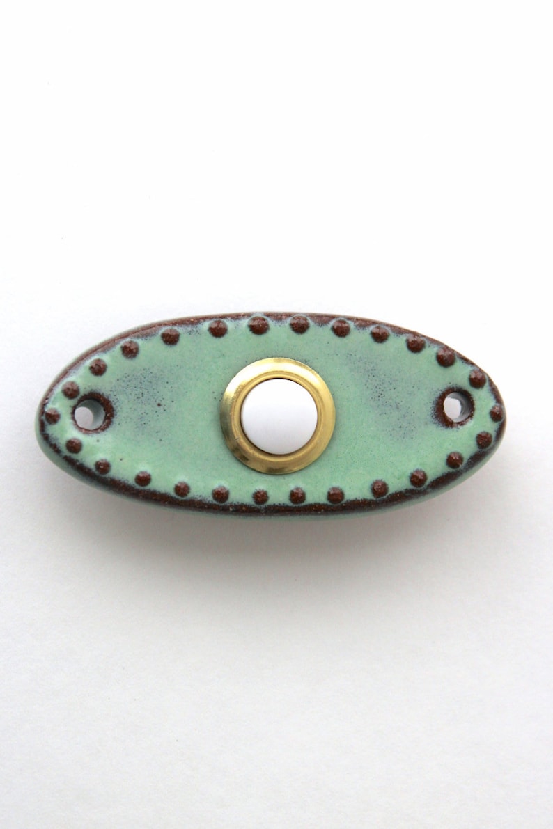 Doorbell Tile Plate Cover Small Oval with Standard Button Rustic Aqua Mist Handmade Modern Home Decor image 3