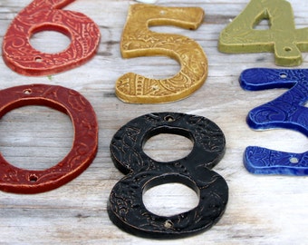 Address Numbers - Organic Style - Stoneware House Numbers - Custom Color Choice - Black White Blue Red Green Mustard - MADE TO ORDER