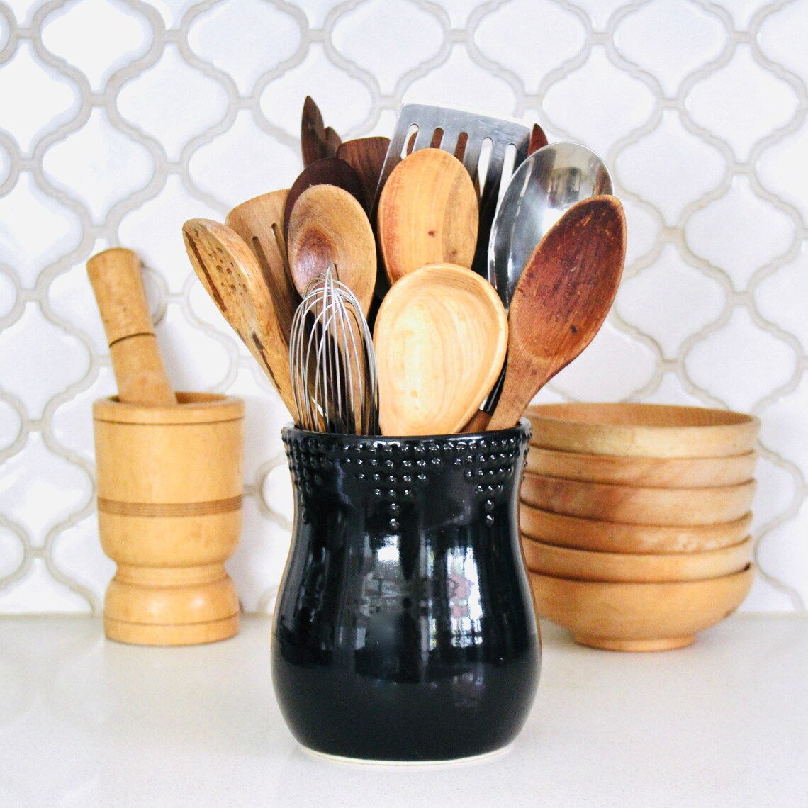 Utensil Crock Large Red Utensil Holder Modern Farmhouse Etsy