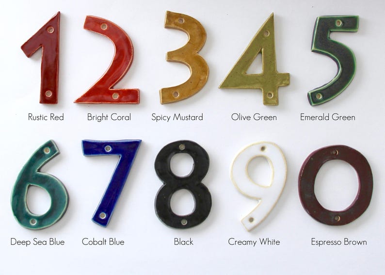 Mid Century Modern Address Numbers Stoneware House Numbers Custom Color Black White Blue Red Green Yellow MADE TO ORDER image 3