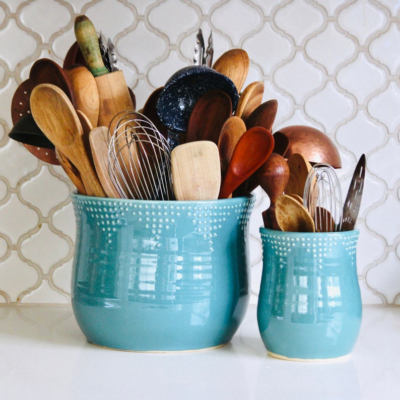 Utensil Crock Large Red Utensil Holder Modern Farmhouse Etsy