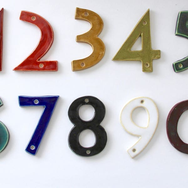 Mid Century Modern Address Numbers - Stoneware House Numbers - Custom Color - Black White Blue Red Green Yellow - MADE TO ORDER