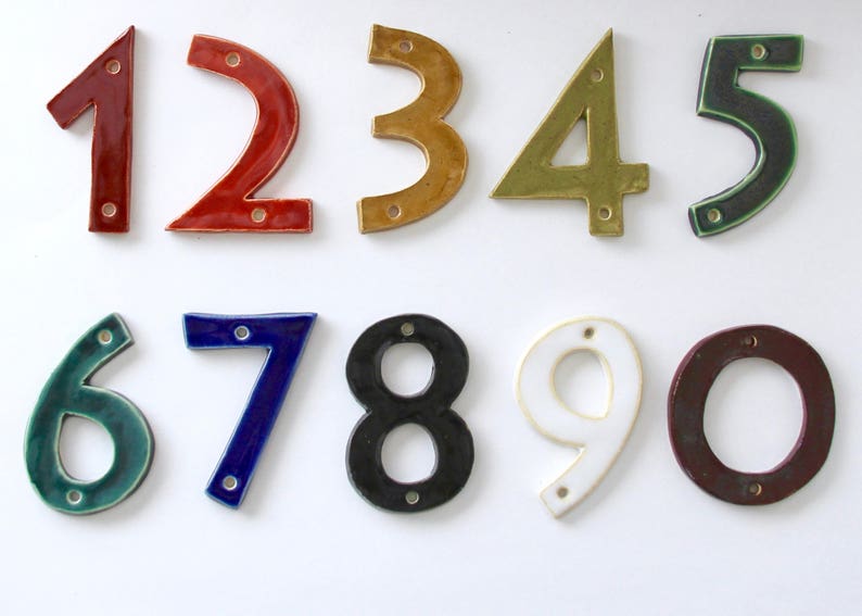 Mid Century Modern Address Numbers Stoneware House Numbers Custom Color Black White Blue Red Green Yellow MADE TO ORDER image 1