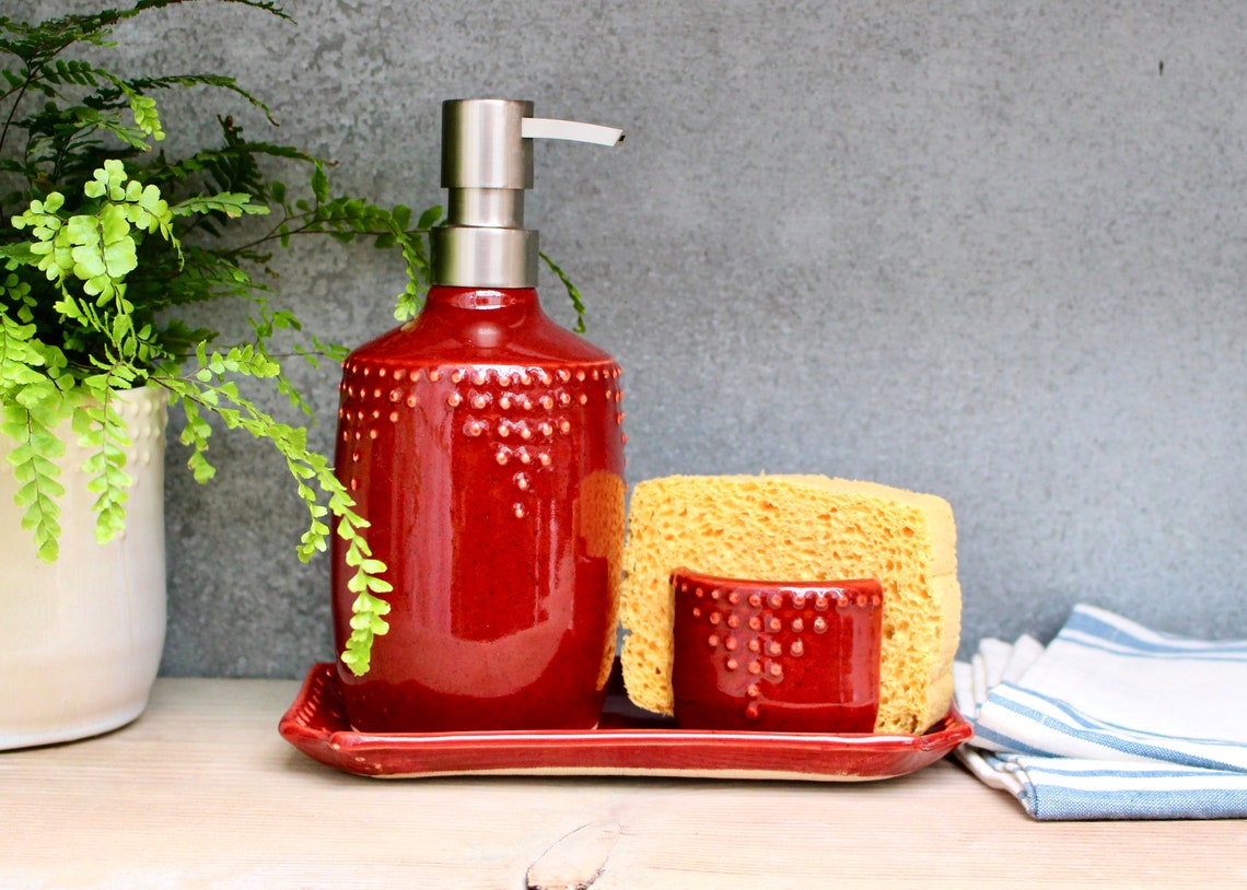 Kitchen Soap Dispenser Set with Sponge Holder and Tray Etsy