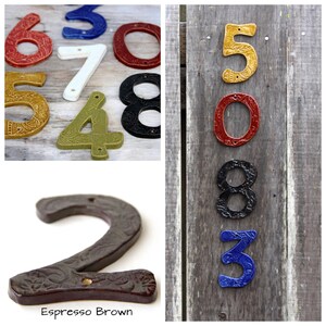 Organic House Numbers Set of 4 Choose Your Color Nautical Royal Blue Rustic Red Olive Green Moss Mustard Curb Appeal Made to Order image 4