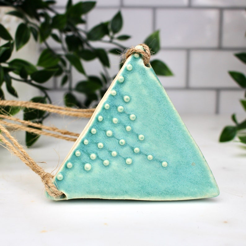 Triangle Hanging Planter Small Air Plant Holder Geometric Pot with Dots Design Modern Home Decor READY TO SHIP Matte Aqua