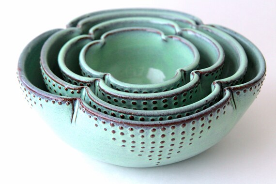 Ceramic Nesting Bowls Set of 4 Serving Dishes Rustic Aqua | Etsy Ceramic Nesting Bowls Set of 4 Serving Dishes Rustic Aqua | Etsy