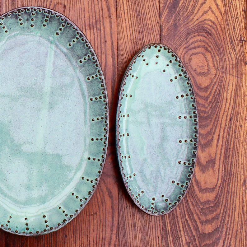 Small Oval Platter Ceramic Serving Tray Aqua Mist Modern Etsy