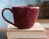 Coffee Cup - Stoneware Pottery Mug - Blackberry - Modern Lace Design - OOAK - Ready to Ship