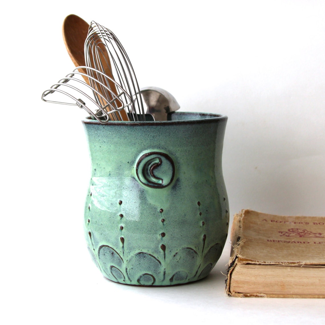 Monogram Kitchen Utensil Holder Aqua Mist Large Size Etsy