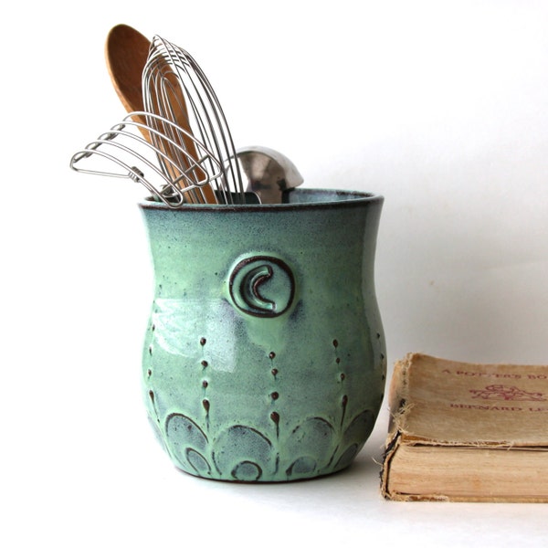 Monogram Kitchen Utensil Holder - Aqua Mist - Large Size - French Country Home Decor - MADE TO ORDER