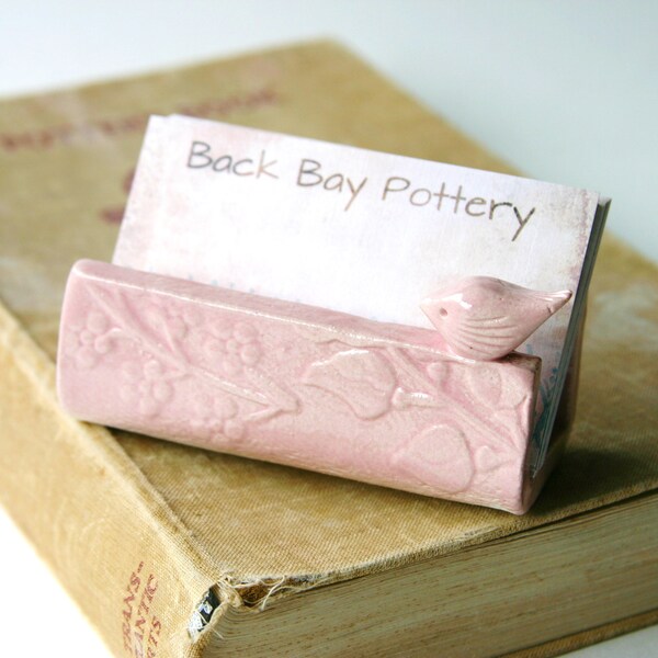 Garden Bird Ceramic Business Card Holder - Shabby Chic Pink