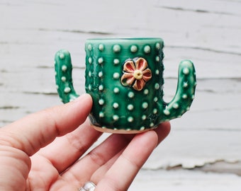 Cactus Shot Glass - Succulent Espresso Cup - Handmade Ceramic Pottery - READY TO SHIP
