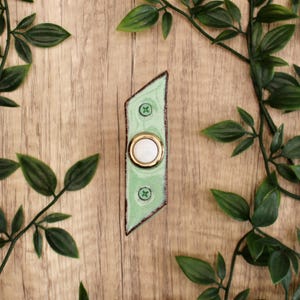 Mid Century Modern Doorbell with Standard Button - Parallelogram Modern - 1 Inch Wide - Aqua Handmade Ceramic Pottery - READY TO SHIP
