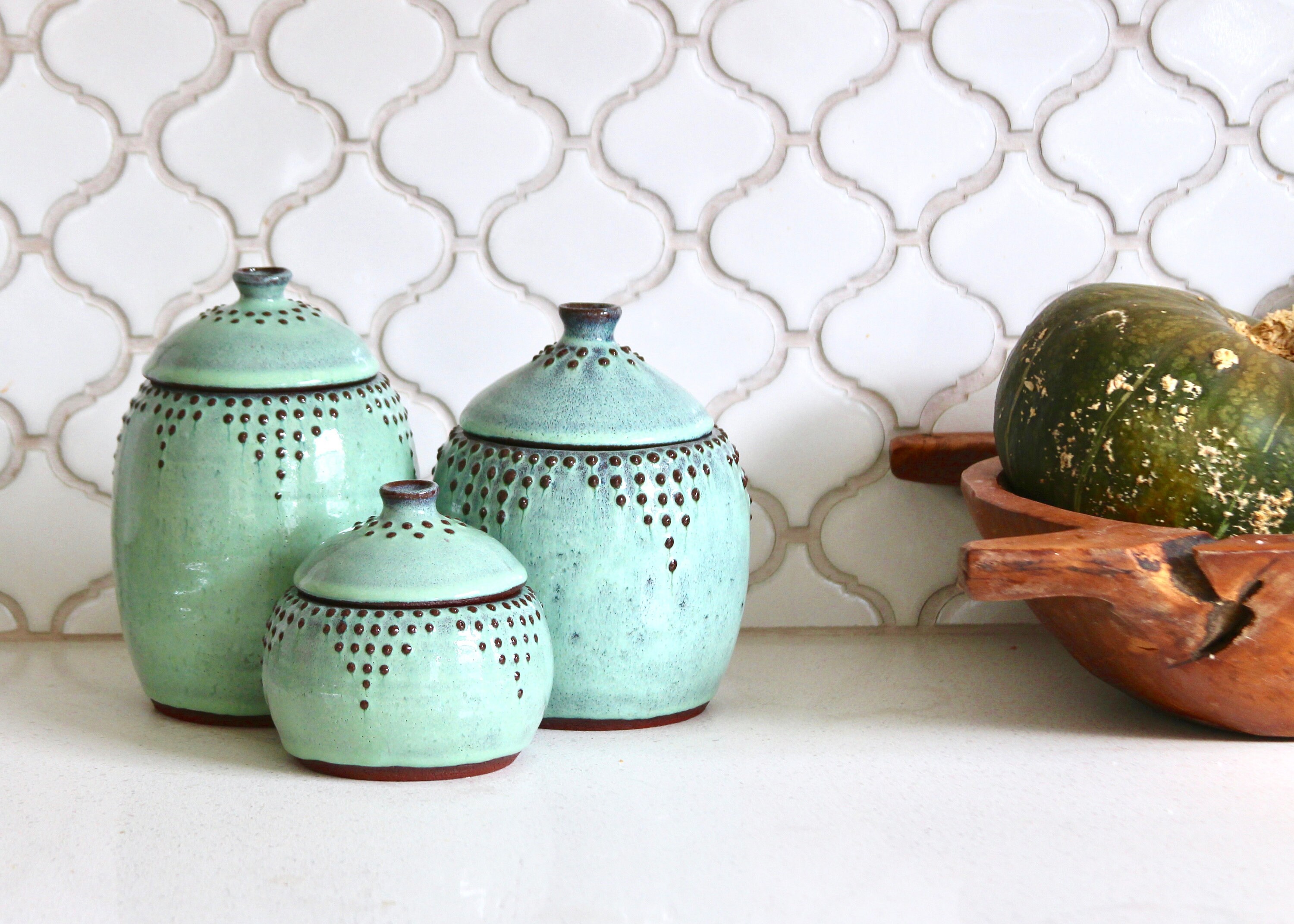 Lidded Jars in Aqua Mist 10 20 or 30 Oz. Ceramic Canister - Etsy