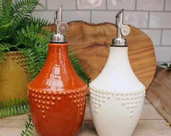 Oil and Vinegar Bottle Cruet - Handmade Ceramic Olive Oil Dispenser - READY TO SHIP