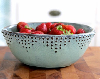 Stoneware Mixing Bowl - Aqua Mist French Country Kitchen Decor - Ready to Ship