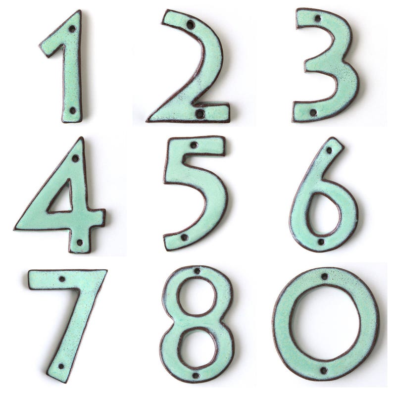 House Numbers - Mid Century Modern - Ultra Modern - Rustic Aqua Mist - Handmade Ceramic - Pottery Letters - MADE TO ORDER 