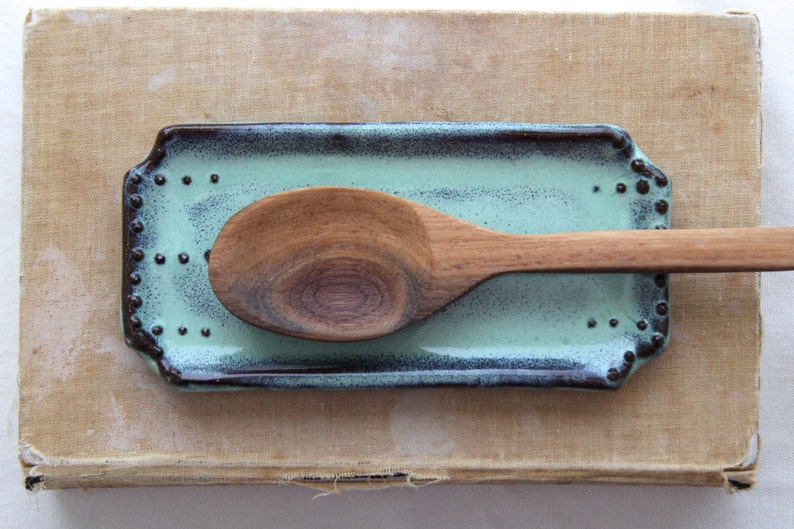 Rustic Spoon Rest in Aqua Mist Soap Dish Jewelry Tray Etsy