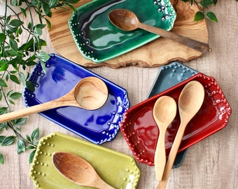 Handmade Spoon Rest - Large Size - Jewelry Tray - Ceramic Soap Dish - Farmhouse Kitchen Spoon Holder - Color Collection - READY TO SHIP