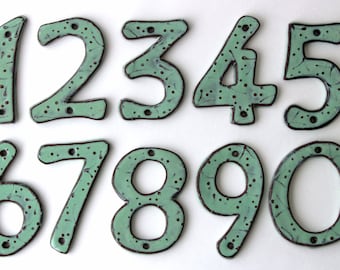Outdoor House Numbers - SET of 4 - Organic Style - Aqua Mist Color - Ceramic Letters - 4 inch, 5 inch or 6 inch Size - MADE to ORDER