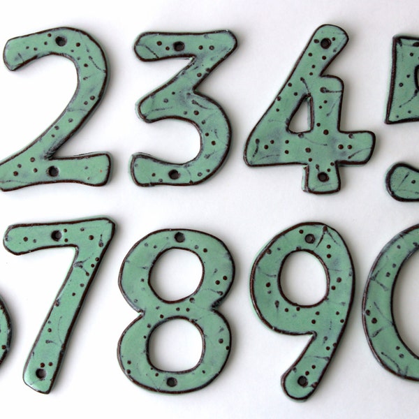 Outdoor House Numbers - SET of 4 - Organic Style - Aqua Mist Color - Ceramic Letters - 4 inch, 5 inch or 6 inch Size - MADE to ORDER