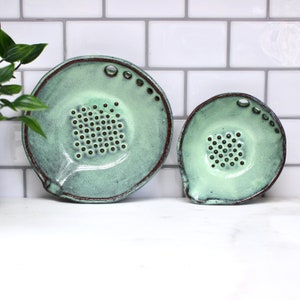 Garlic & Herb Bowl Herb Stripper and Garlic Grater in One Kitchen Tool Salad Dressing Bowl Handmade Stoneware Dish READY TO SHIP Aqua Mist