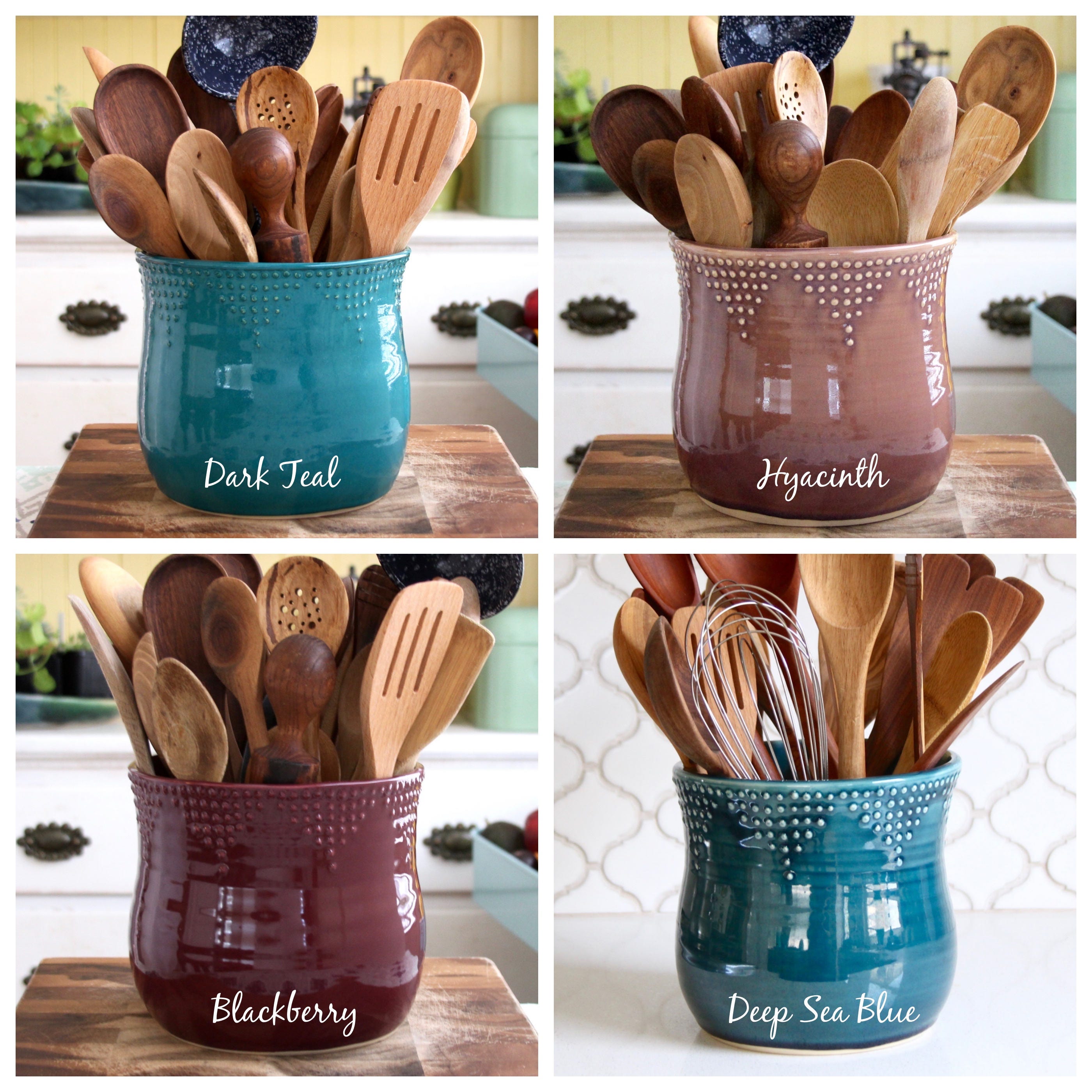Bicuzat Ceramic Mushroom Utensil Holder - Large Kitchen Countertop Crock, Brown Home Decor