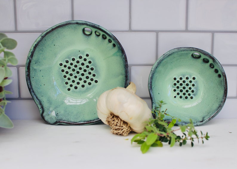 Herb & Garlic Bowl Garlic Grater and Herb Stripper in One Salad Dressing Bowl Kitchen Tool Handmade Stoneware Dish MADE TO ORDER image 6