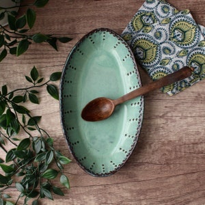 Small Oval Platter - Ceramic Serving Tray - Aqua Mist - Modern Farmhouse Home Decor - MADE TO ORDER