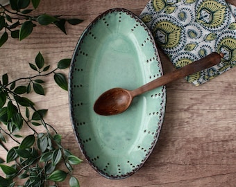 Small Oval Platter - Ceramic Serving Tray - Aqua Mist - Modern Farmhouse Home Decor - READY TO SHIP