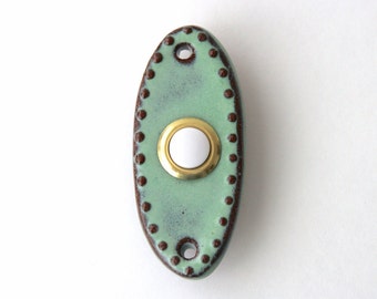 Doorbell Tile Plate Cover Small Oval - with Standard Button - Rustic Aqua Mist - Handmade Modern Home Decor