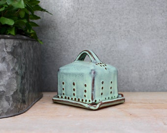 Small / Mini Butter Dish with Lid - Half Butter Stick - Rustic Aqua Mist - French Country Home Decor - READY TO SHIP