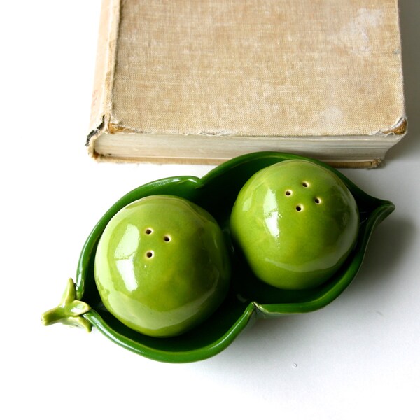 Pea in the Pod Salt & Pepper Shakers - Kitchen Table Home Decor - Handmade Sculptures - OOAK Bright Green - Made to Order