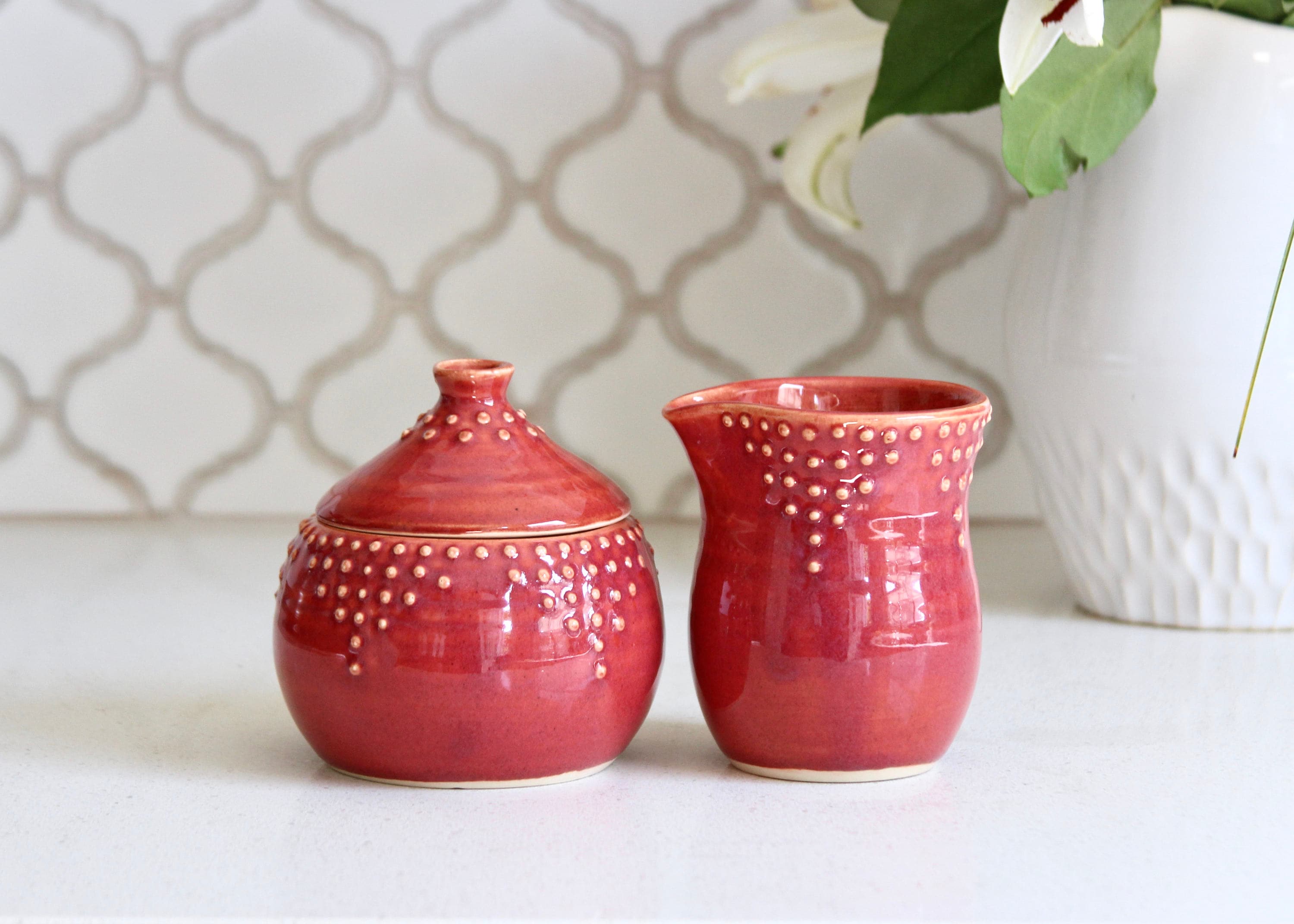 Sugar and Creamer Set Modern Geometric Dot Design 16 Color Etsy